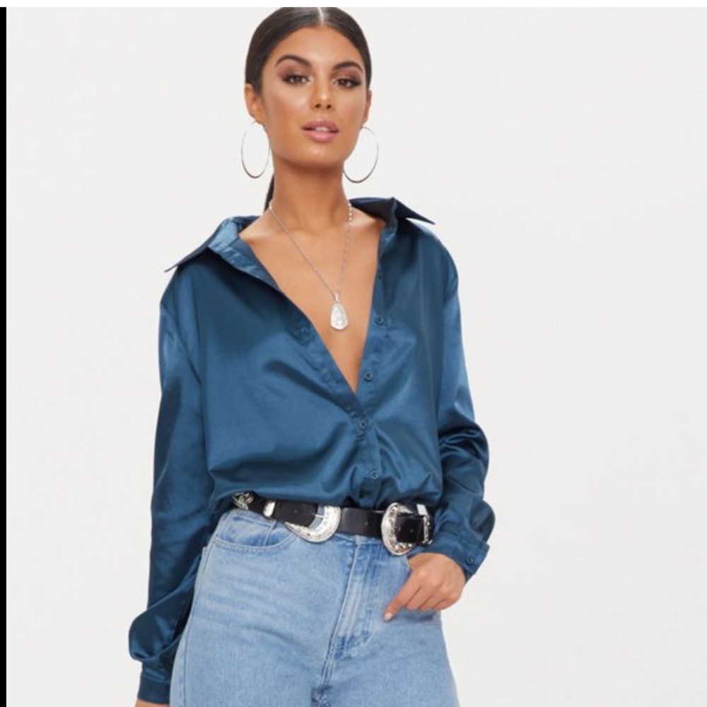 Satin button front shirt